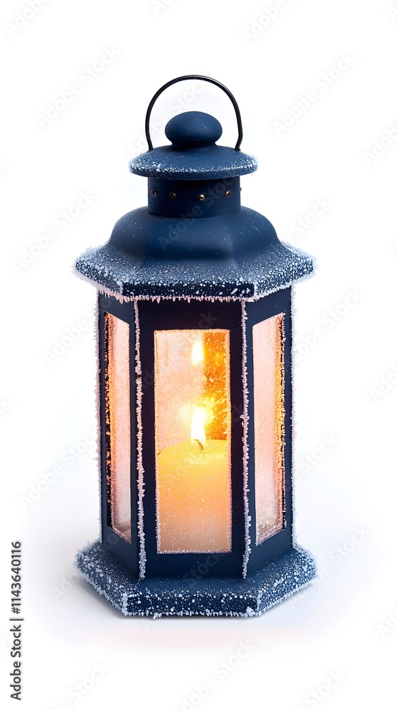 Frosted Lantern with Glowing Candle Flame Frosted Lantern with Glowing Candle Flame