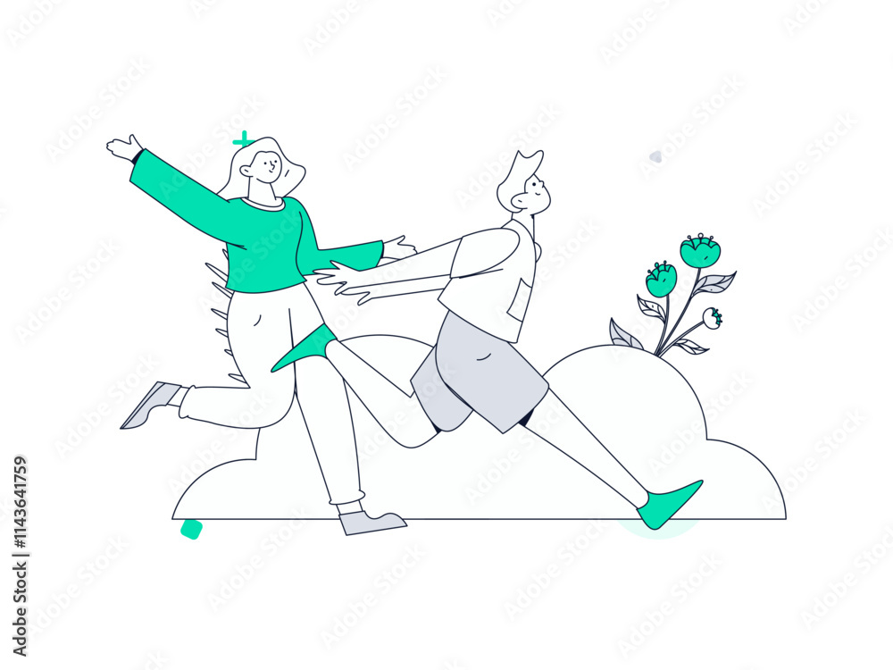 Fototapeta premium People exercising healthy running vector internet operation illustration 