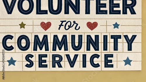Wallpaper Mural Club Announcement A retrothemed bulletin board with a soft yellow hue presenting the message VOLUNTEER FOR COMMUNITY SERVICE in large blocky dark blue text accented with tiny Torontodigital.ca