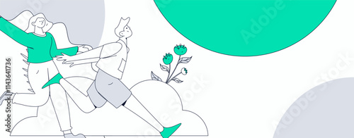 People exercising healthy running vector internet operation illustration
