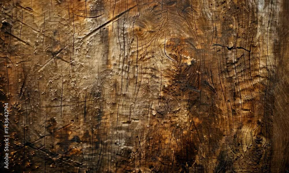 Textured wooden surface with scratches and abstract patterns