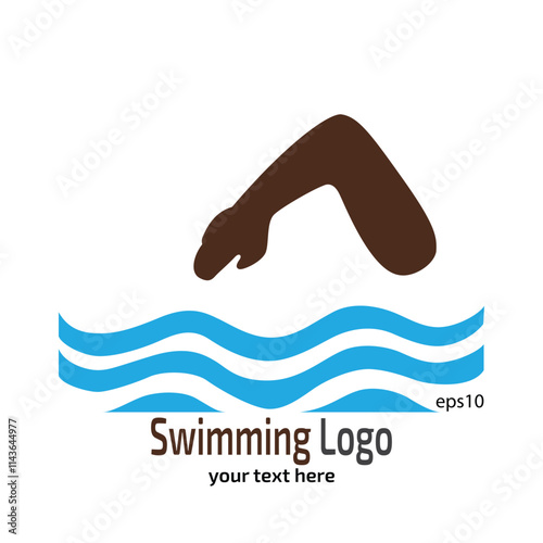 Simple Blue Swimming logo silhouette Water Wave Logo design inspiration