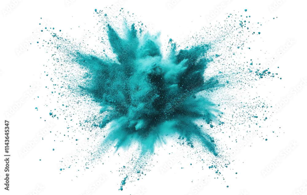 a vibrant teal colored powder explosion isolated on a transparent background the powder is in mid-air. creating a dynamic and abstract shape a vibrant teal colored powder explosion isolated on a transparent background the powder is in mid-air. creating a dynamic and abstract shape