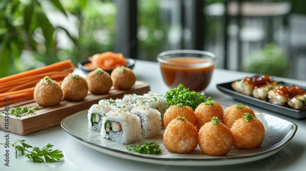 Sushi and appetizers on a table. Sushi and appetizers on a table.