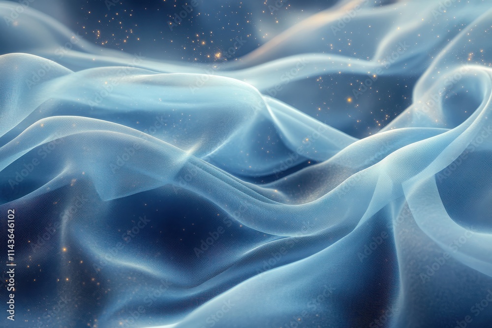 Obraz premium An ethereal depiction of flowing blue fabric like waves with soft