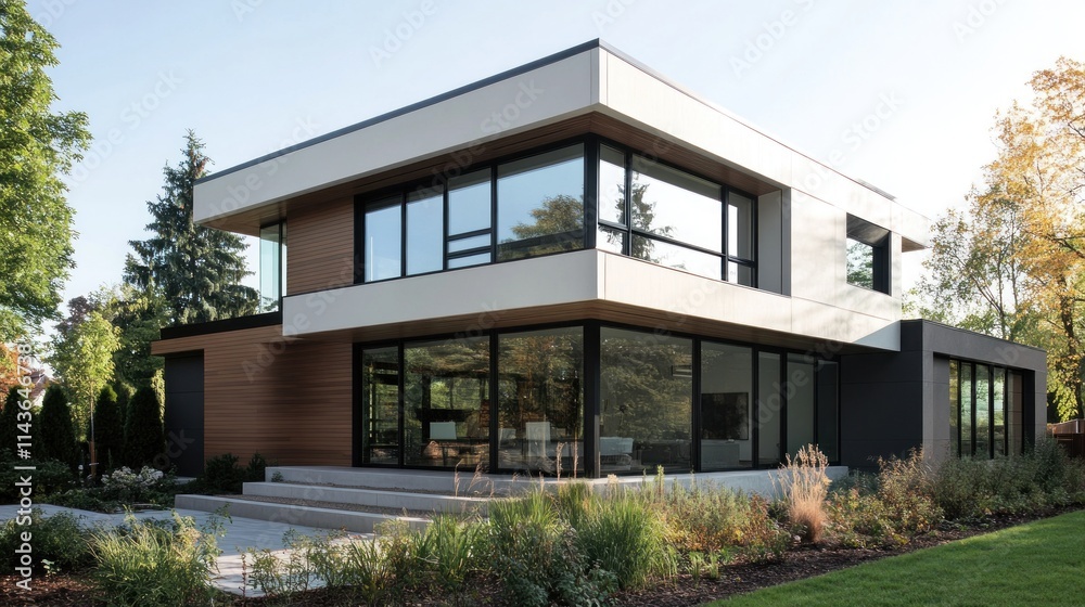 Modern House with Large Windows and Wooden Siding Modern House with Large Windows and Wooden Siding