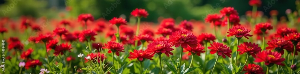 A garden bed filled with red chrysanthemum flowers in full bloom with grass and wildflowers, chrysanthemum, countryside, bloom A garden bed filled with red chrysanthemum flowers in full bloom with grass and wildflowers, chrysanthemum, countryside, bloom
