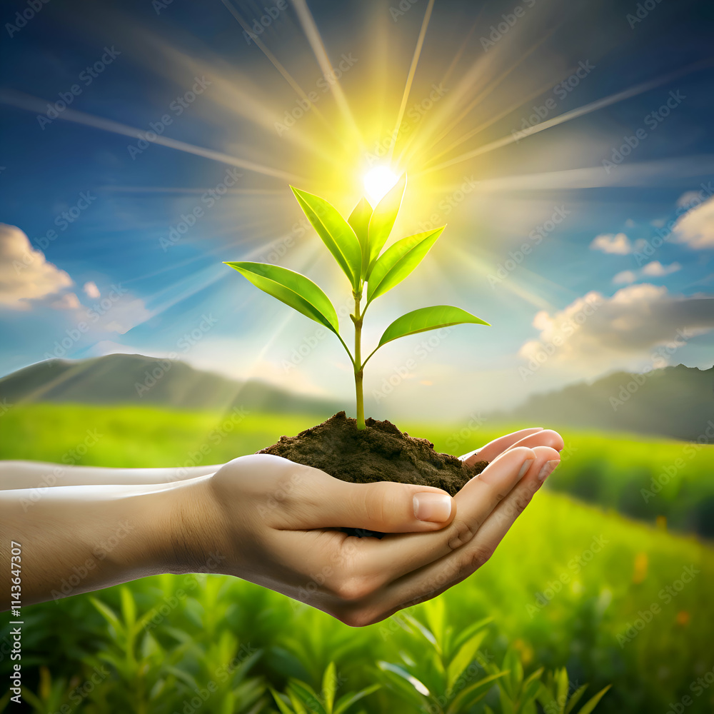Young Plant in Hand Symbol of New Life and Growth