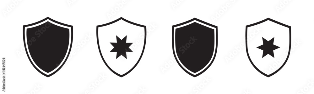Heraldic shield icon set vector. Black knight award contours and linear sign. Shield icon collection, Safety, protection sign Heraldic shield icon set vector. Black knight award contours and linear sign. Shield icon collection, Safety, protection sign