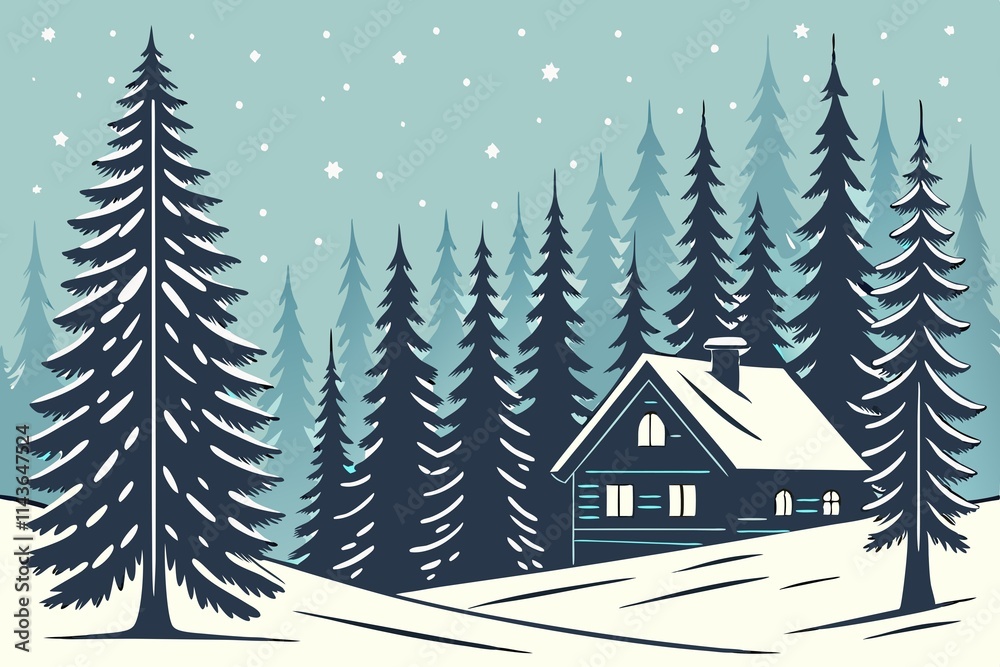 Naklejka premium winter landscape with house