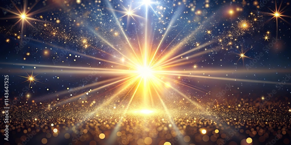 Obraz premium Celestial Burst Golden Glitter and Radiant Starry Night Background