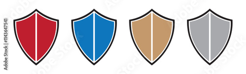 Heraldic shield icon set vector. Black knight award contours and linear sign. Shield icon collection, Safety, protection sign