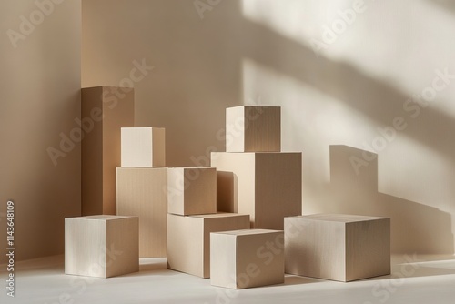 cardboard boxes stacked various sizes beige color corrugated texture