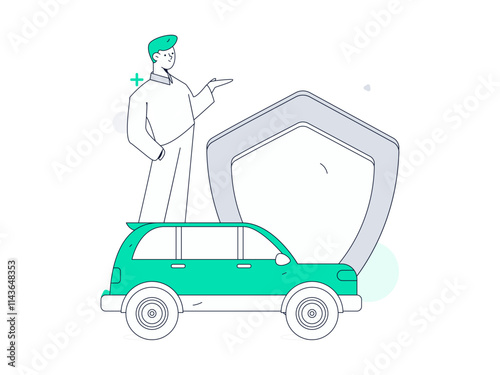 Buy insurance for car flat character vector concept operation illustration
