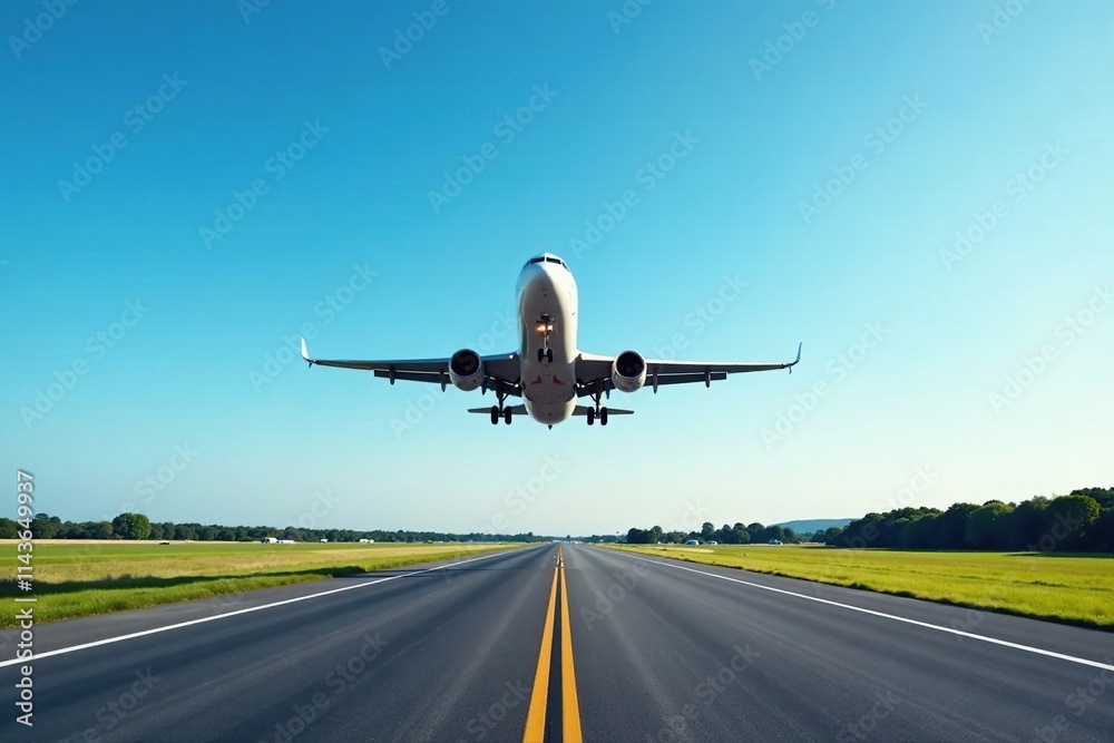 airplane taking off from runway amidst blue sky, takeoff, blue, aircraft airplane taking off from runway amidst blue sky, takeoff, blue, aircraft