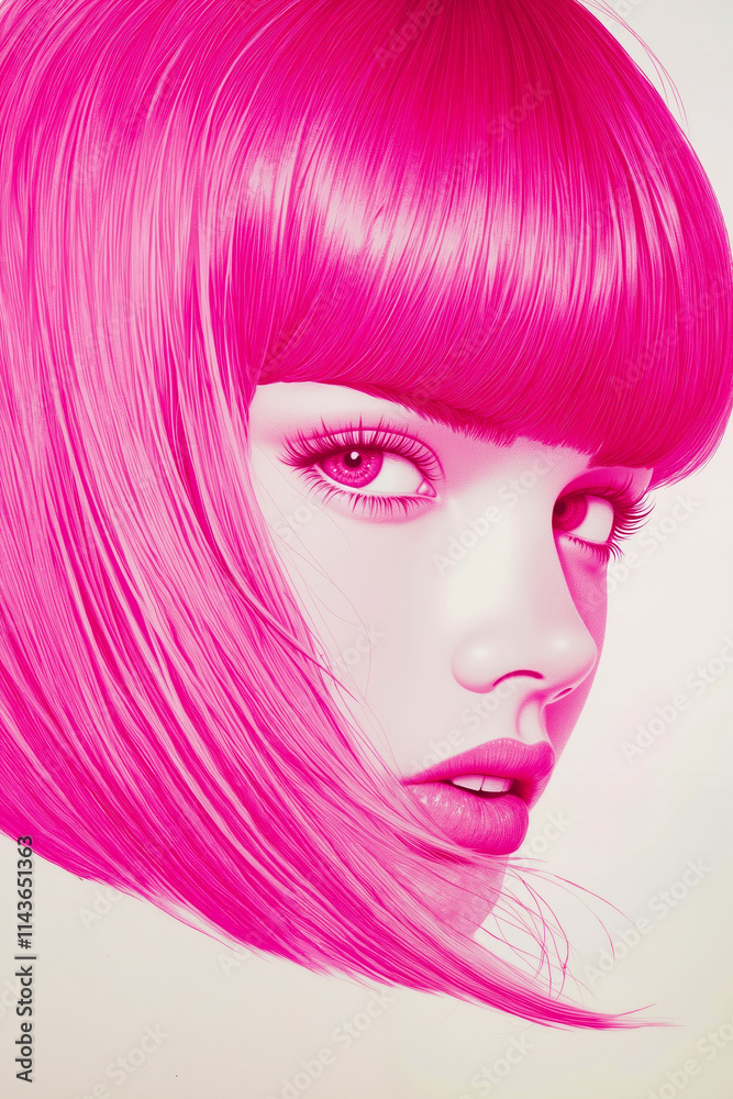 A woman with bright pink hair and pink lipstick A woman with bright pink hair and pink lipstick