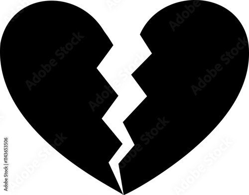 Isolated crack love heart silhouette.
Broken heart shaped symbol.
Transparent background.