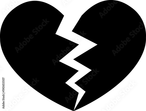 Isolated crack love heart silhouette.
Broken heart shaped symbol.
Transparent background.