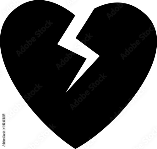 Isolated crack love heart silhouette.
Broken heart shaped symbol.
Transparent background.