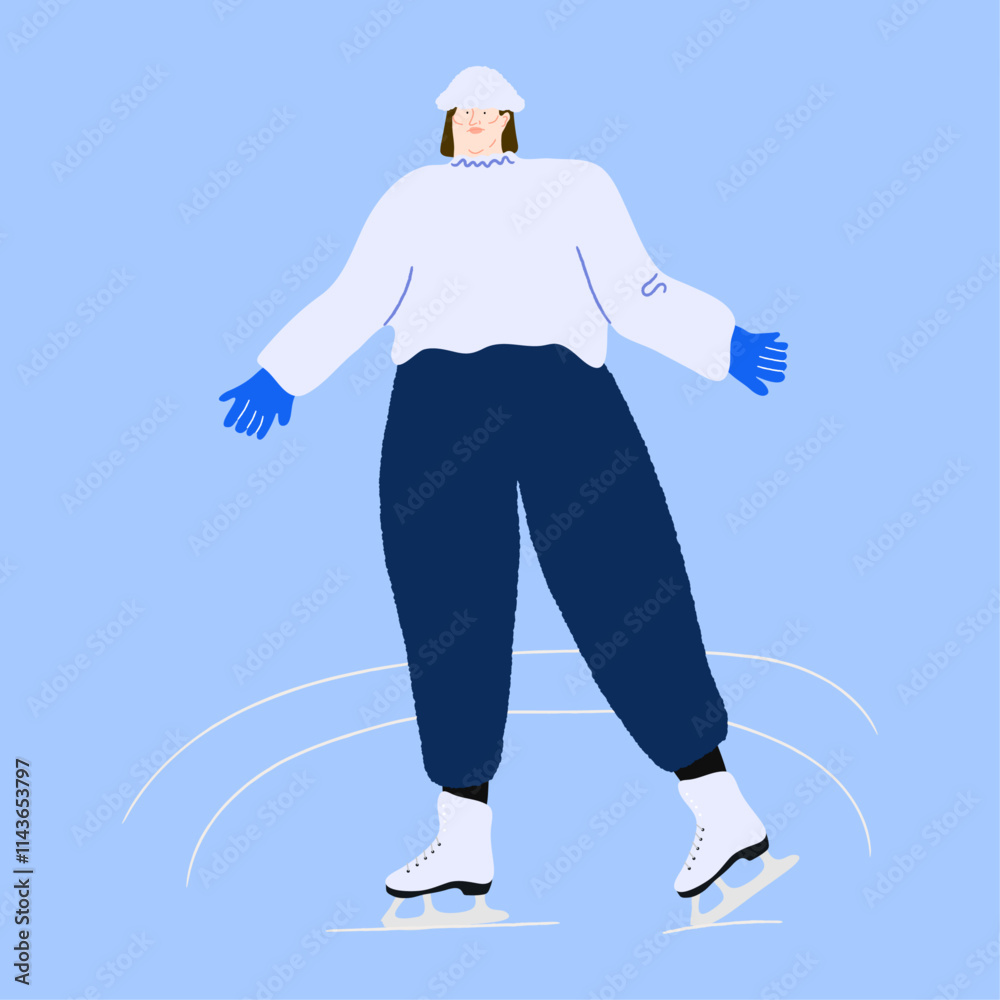 Person Ice Skating Vector Illustration