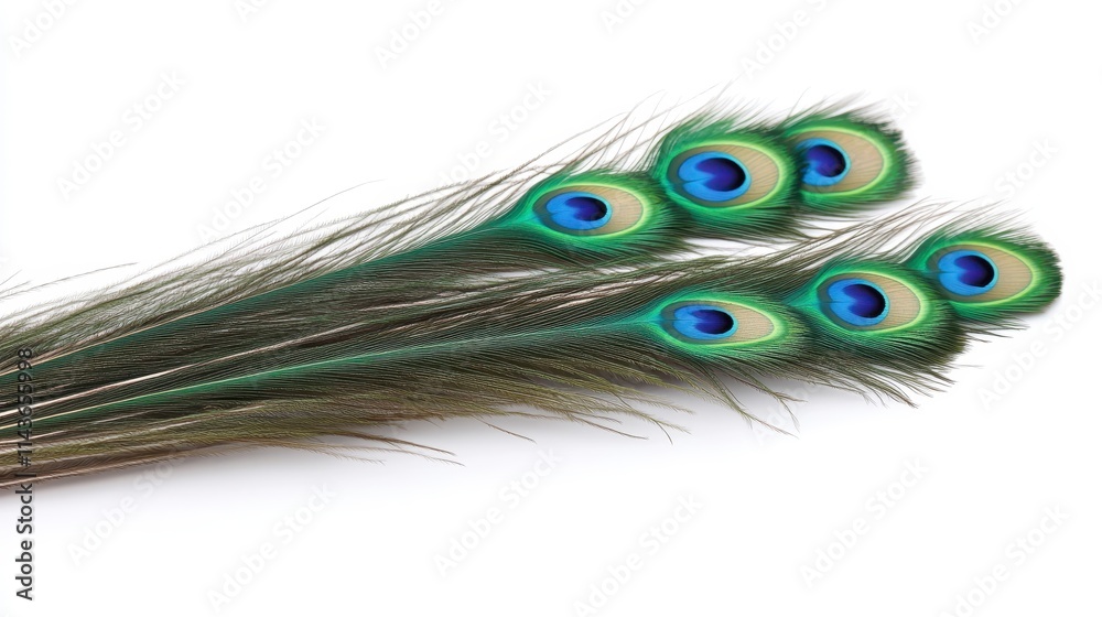 Obraz premium Vibrant peacock feathers display striking blue and green patterns, showcasing nature's beauty and elegance.