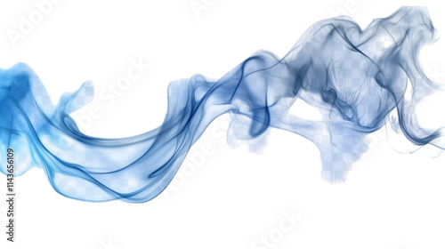 Blue smoke steam rising softly, creating an abstract shape, isolated on transparent