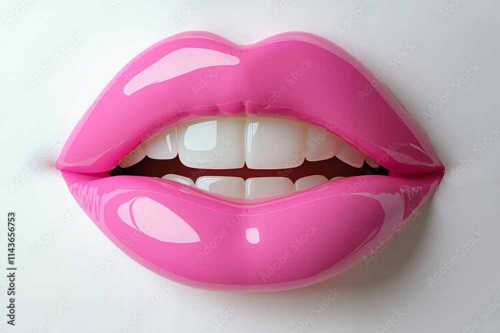 Fototapeta premium A close up of a pink lip with white teeth