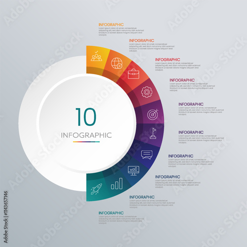 Circle shape infographic chart template with 10 options.