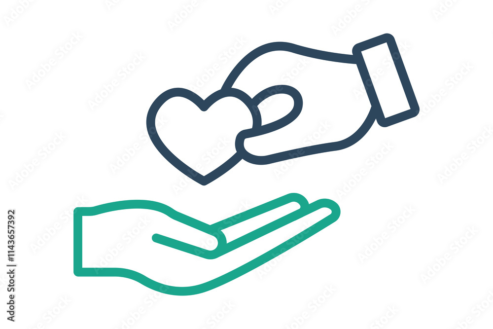 Caring icon. line icon style. hand giving with heart. icon related to charity. donation elements vector illustration Caring icon. line icon style. hand giving with heart. icon related to charity. donation elements vector illustration
