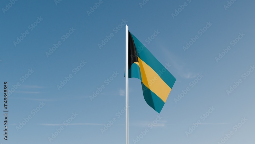Bahamas flag on blue sky 3d illustration image
