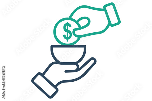 Poverty icon. line icon style. hand giving with money. icon related to charity. donation elements vector illustration