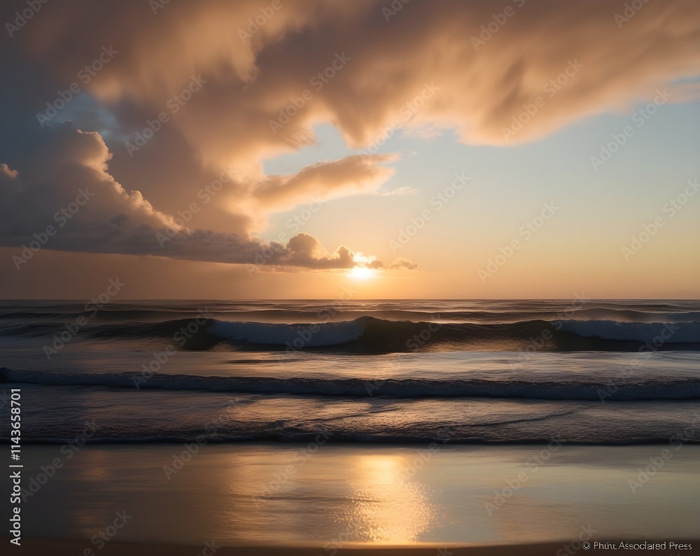 A Serene Sunset Over Ocean Waves generate by Ai A Serene Sunset Over Ocean Waves generate by Ai