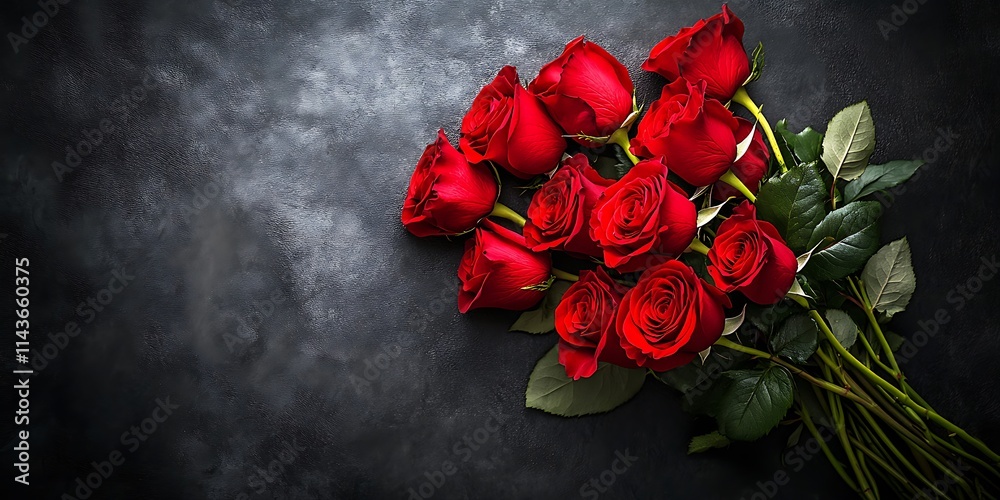 Luxurious Red Rose Bouquet Resting Against a Black Backdrop