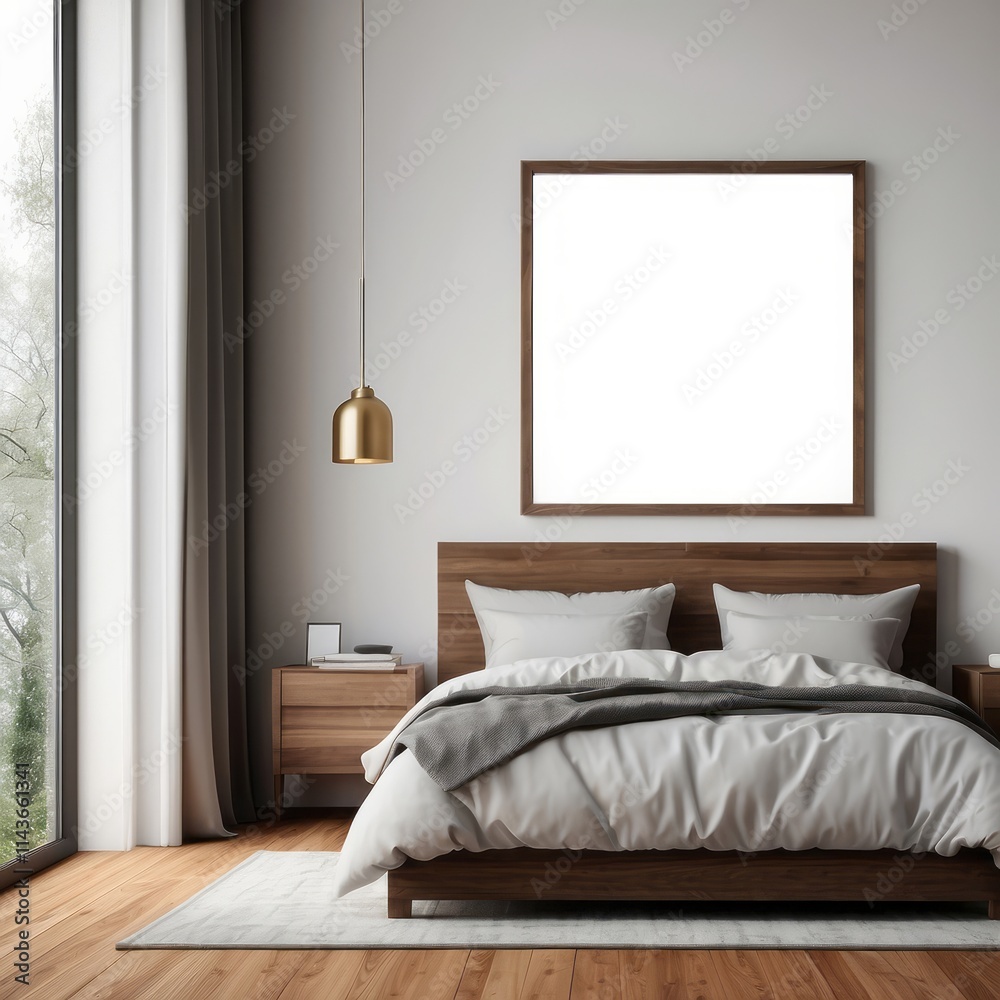 Fototapeta premium Modern Bedroom Interior Design With Wooden Bed