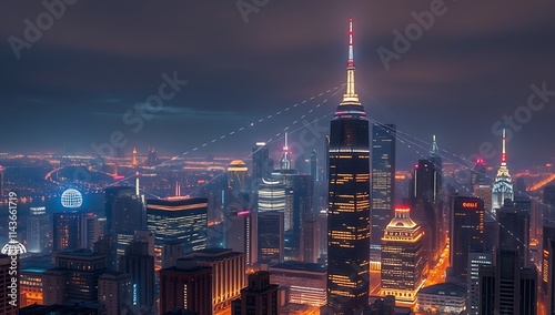 Night cityscape illuminated skyscrapers city skyline photo