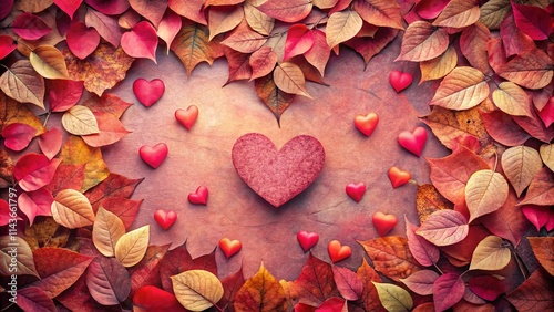 Autumnal Heartfelt Arrangement  Red Hearts and Vibrant Fall Leaves