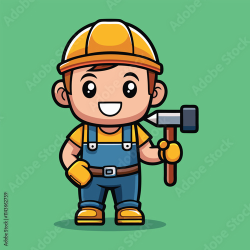 cartoon builder with wrench and screwdriver photo