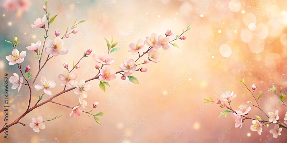 Delicate Pink Blossoms on Branch Against Soft, Pastel Background Delicate Pink Blossoms on Branch Against Soft, Pastel Background