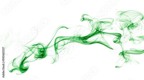 abstract green smoke wisps swirling and flowing on a transparent background
