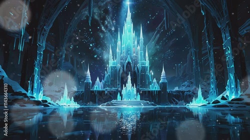 Natural frozen ice palace, seamless 4K looping virtual video animation background