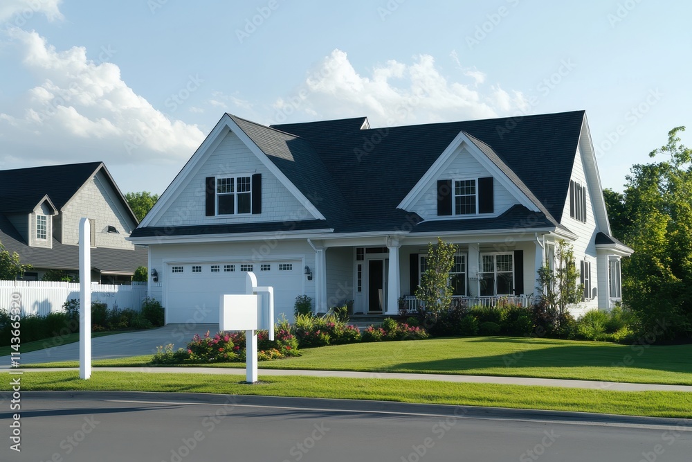 Real estate sign blank white sign suburban house large single story home Real estate sign blank white sign suburban house large single story home