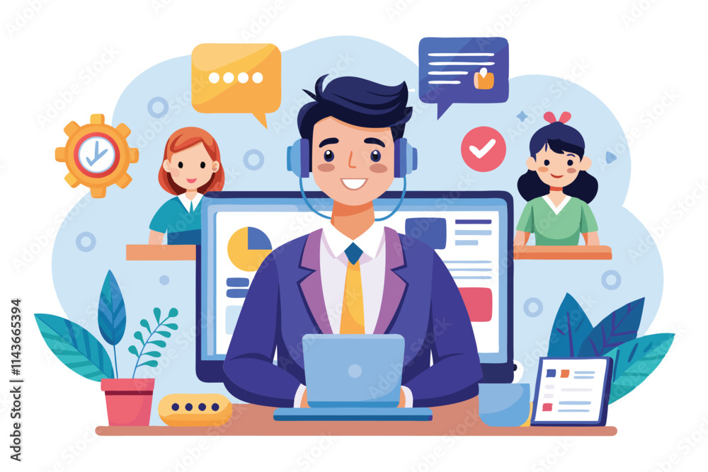 A consultant engages with clients online, offering customizable cartoon illustration services with enthusiasm Online consulting for customizable cartoon illustrations. A consultant engages with clients online, offering customizable cartoon illustration services with enthusiasm Online consulting for customizable cartoon illustrations.