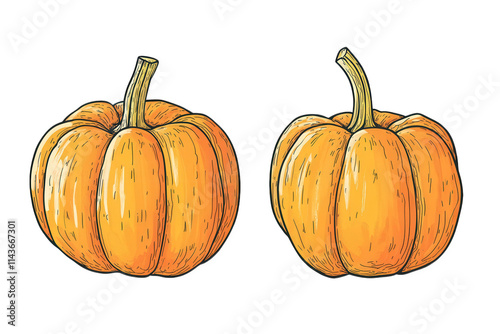 two hand-drawn pumpkins with stems perfect for fall-themed designs. seasonal decor. and harvest celebrations photo