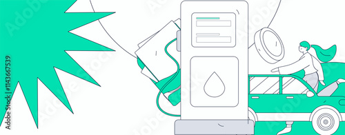 Vector Internet operation hand-drawn illustration of people getting discounts for refueling their cars
