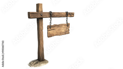 Old Rustic Wooden Signpost for Direction, Isolated on a White Background