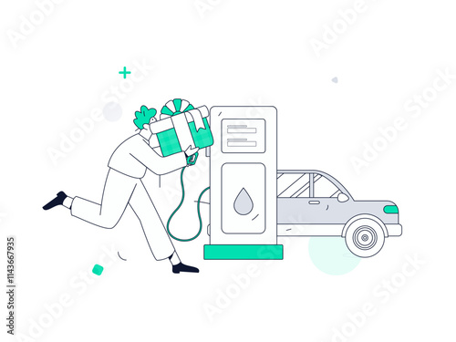 Vector Internet operation hand-drawn illustration of people getting discounts for refueling their cars
