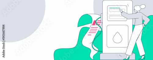 Vector Internet operation hand-drawn illustration of people getting discounts for refueling their cars
