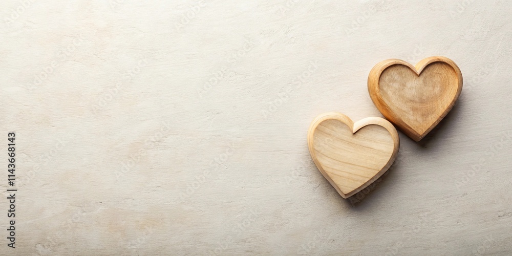 Fototapeta premium Two Wooden Hearts on a Light Background, Perfect for Romantic Messages