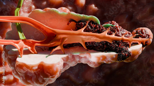 Картината върху платно Pancreatic illness, digestive gland, Human pancreas cancer anatomy diagram, medi