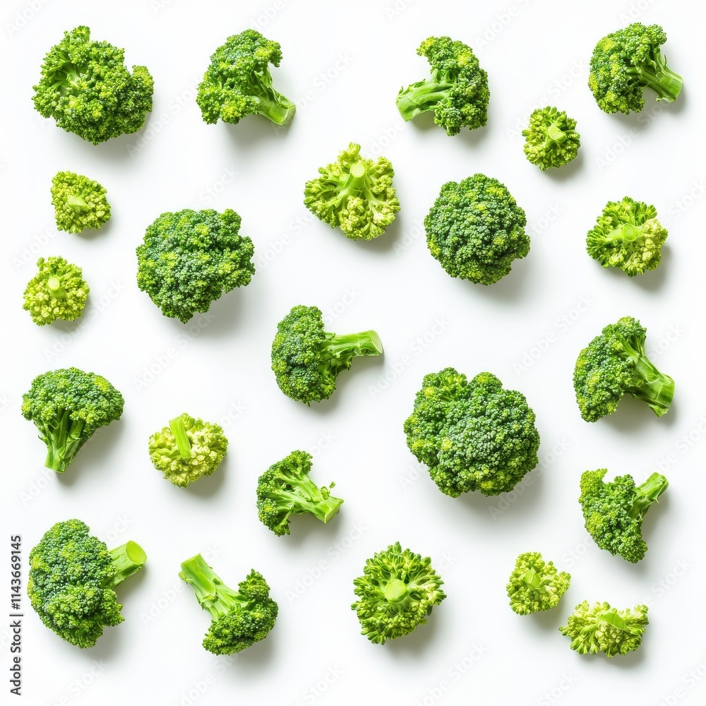 vibrant green broccoli florets isolated on white background vibrant green broccoli florets isolated on white background